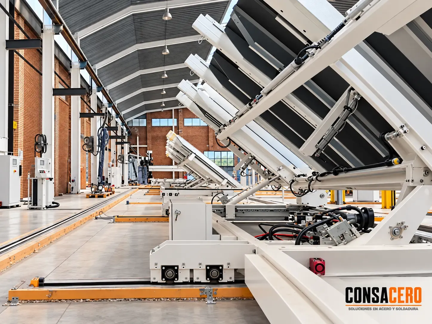 Línea de producción industrial dentro de una nave